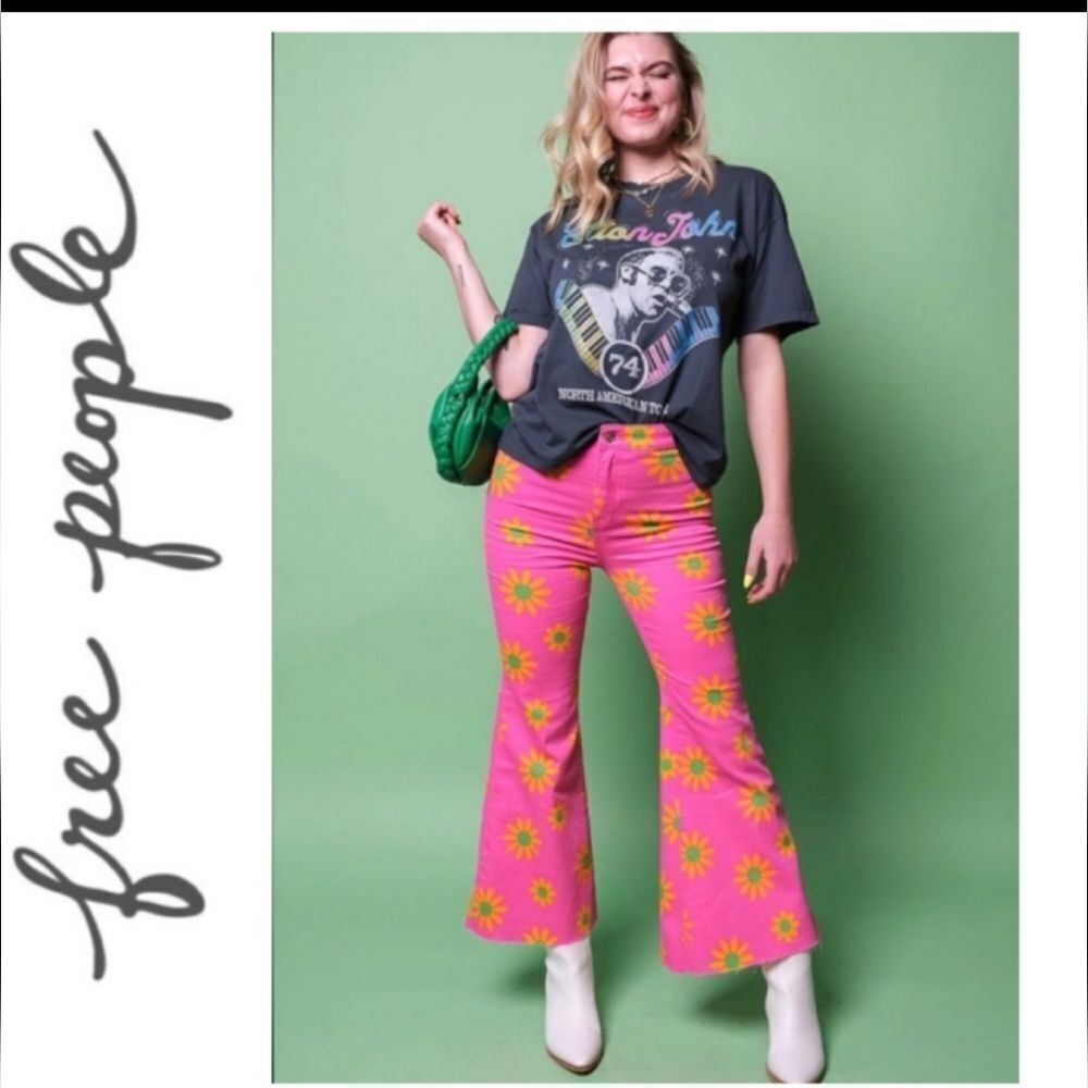 Free People Youthquake Crop Flared Jeans in Lipstick Combo GROOVY
